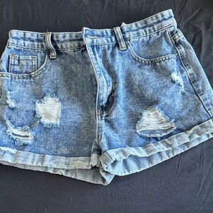 SHEIN Blue Distressed Jean Shorts